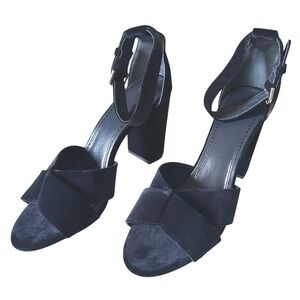 MAJE Velvet Navy D'Orsay Bow Block Heel Sandals NIB FR41/US 10.5